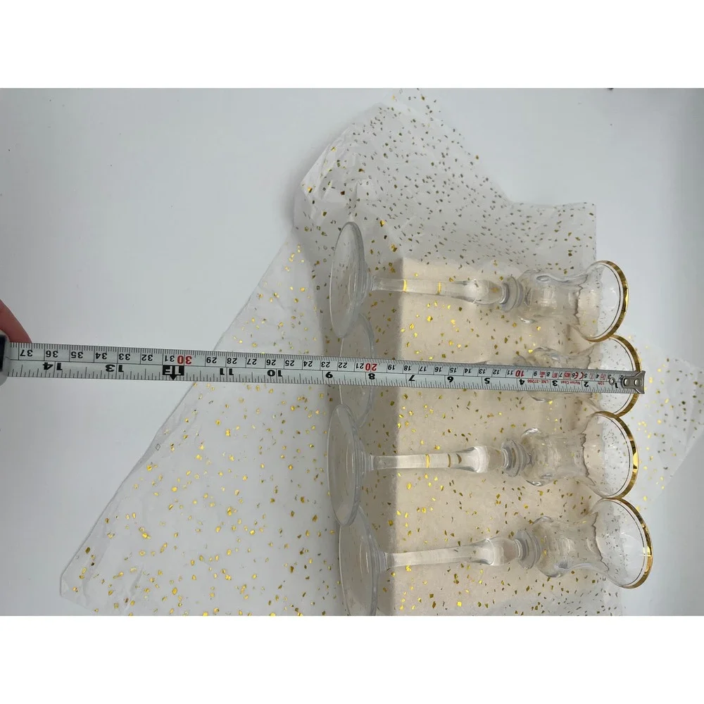 Unbranded Crystal Candle Holder Set 4 Clear Gold Rim Excellent Tapered Stem 8in